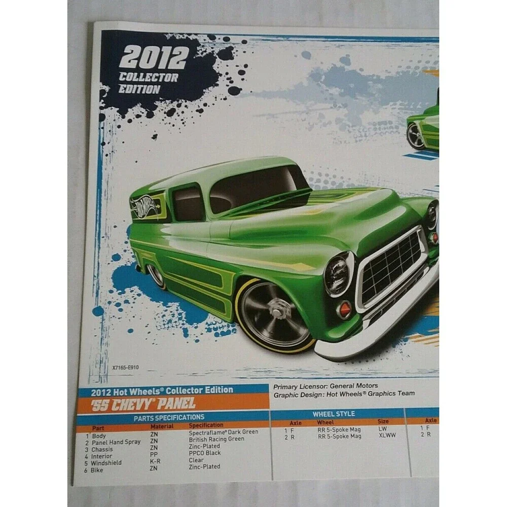 2012 Hot Wheels Collector Edition 11in x 8.5in '55 Chevy Panel Truck Poster